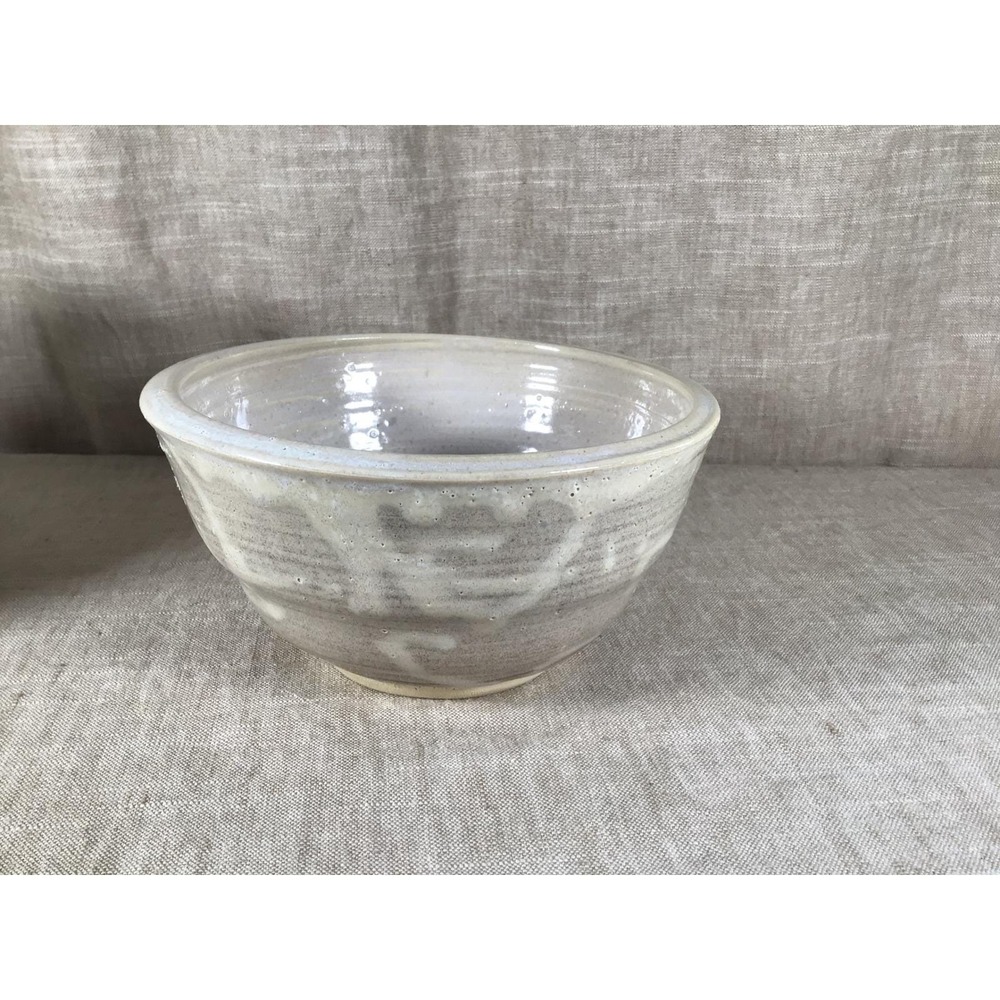 Vintage Large Studio Pottery Bowl, Cream Beige Swirl Glaze Stoneware